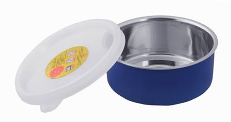A steel lined microwavable food strorage container.